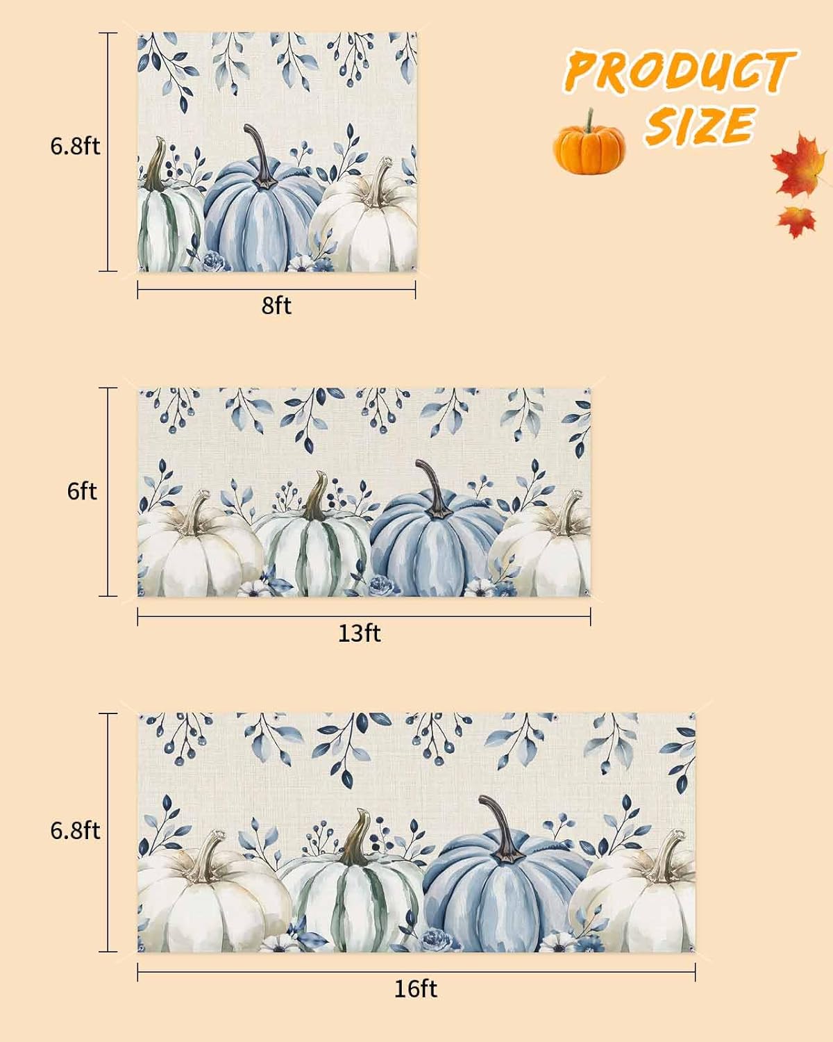 Fall Garage Door Banner 7x8 ft Blue Pumpkin Eucalyptus Leaf