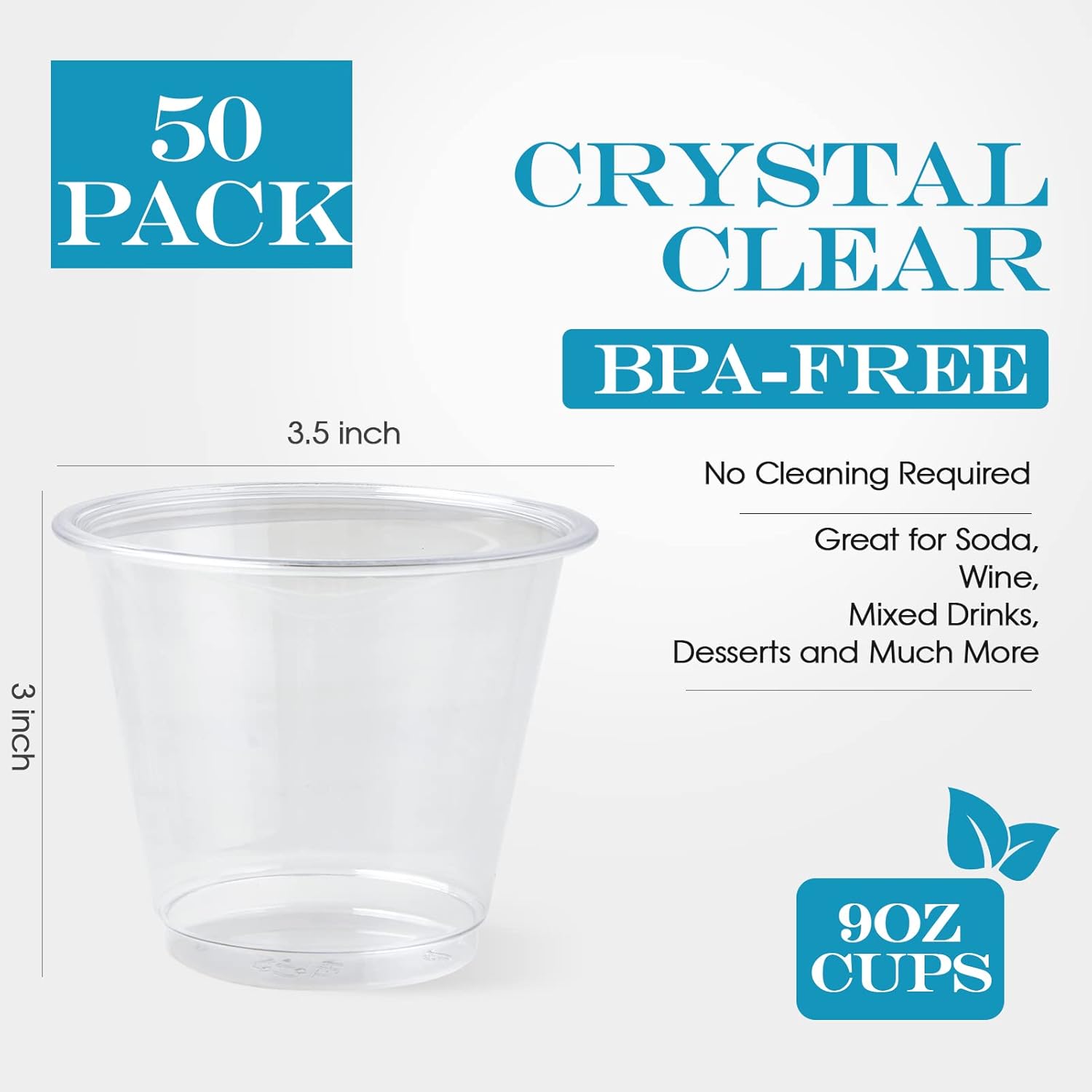 Turbo Bee 50 Pack 9 oz Clear Plastic Cups