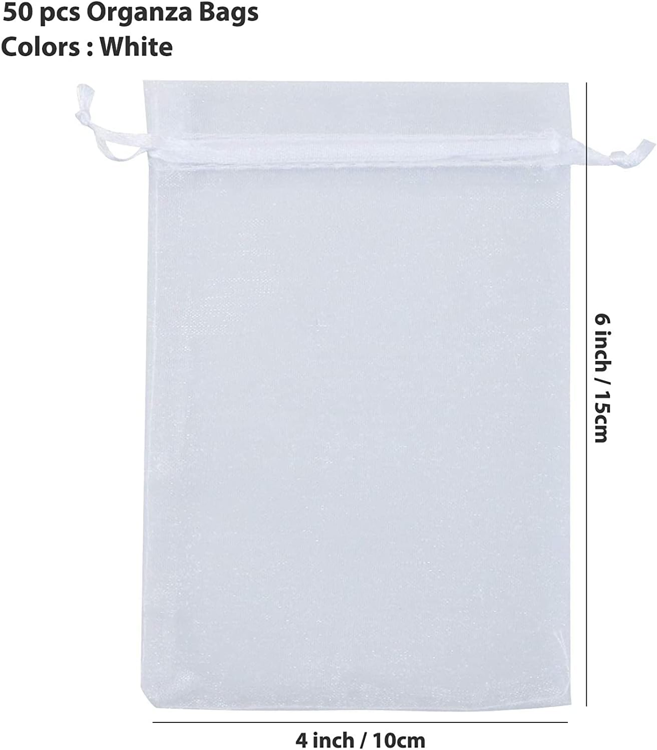 ANZNKU 50 Pack White Organza Gift Bags 4x6 Inch