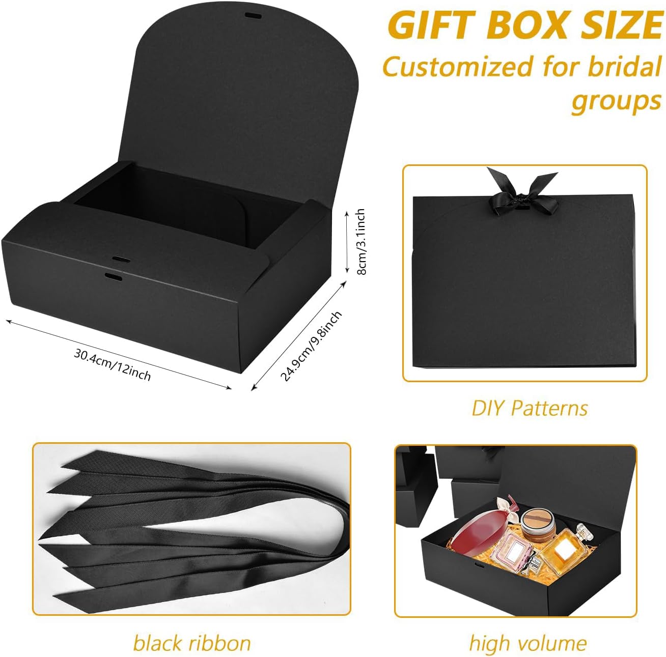 12 Pack Black Gift Boxes with Lids for Groomsmen Proposal