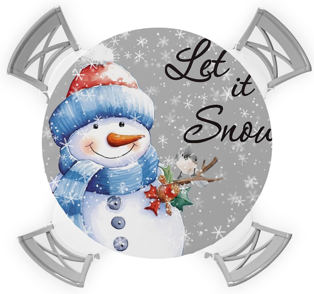 Grey Snowman Round Waterproof Table Cover for Indoor Outdoor Use