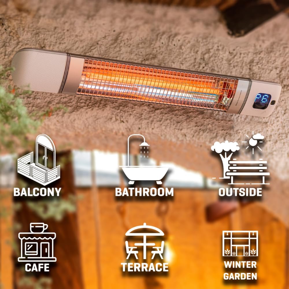 Luxeva Infrared Heater 300W 1500W 6 Heat Modes Waterproof Remote Control