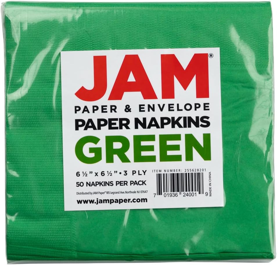 JAM Paper Medium Lunch Napkins Green 50 Pack