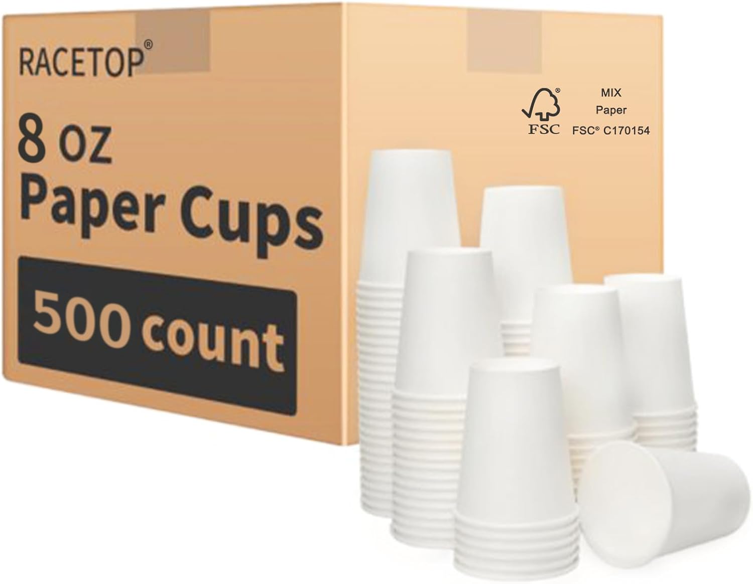 RACETOP 8 oz Disposable Coffee Cups 500 Pack