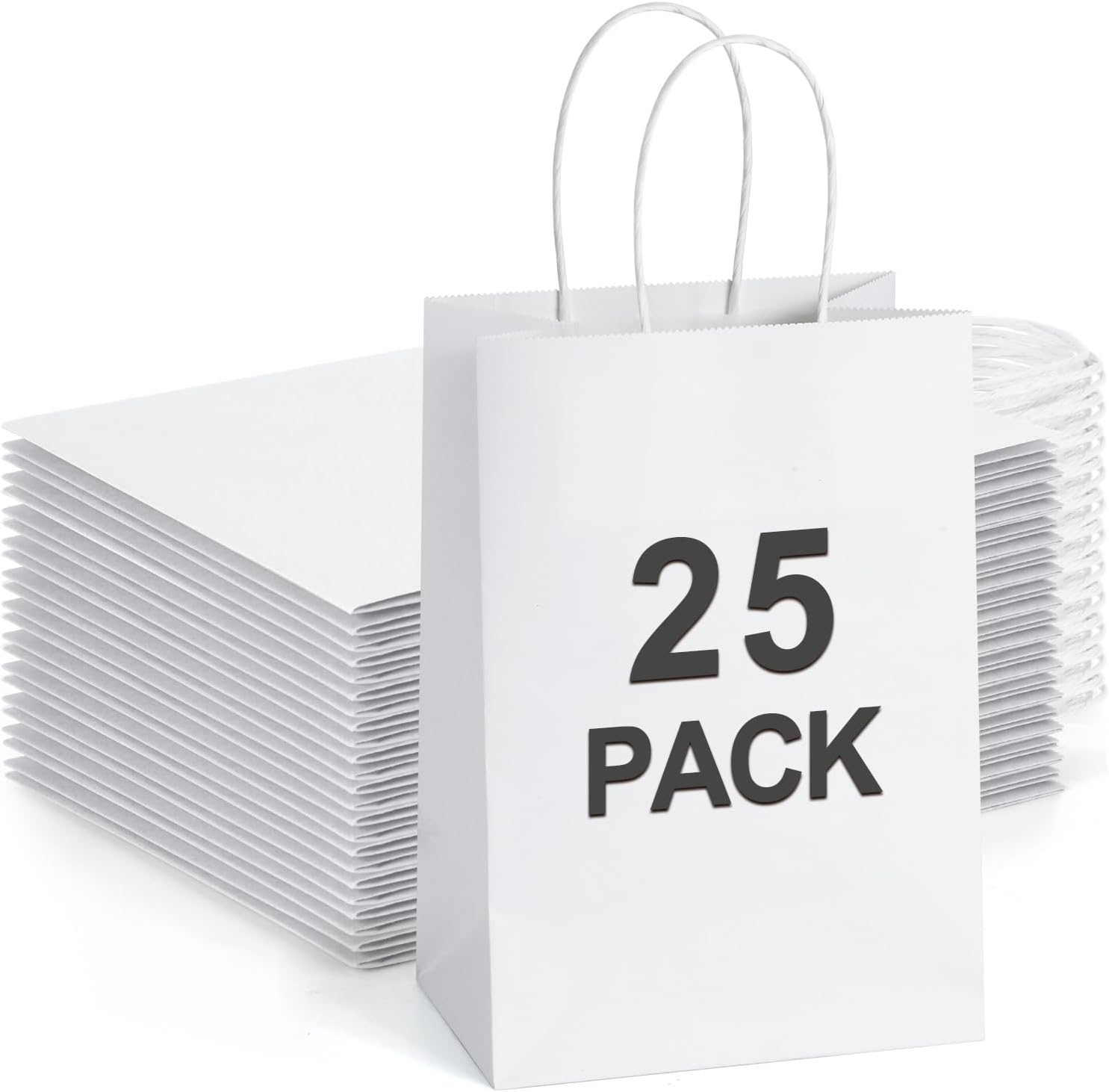 BagDream Small Gift Bags 25Pcs Kraft White with Handles