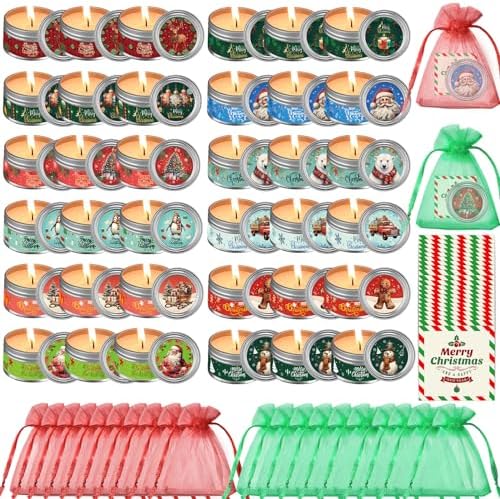 MTLEE 36 Pack Christmas Soy Wax Candles with Organza Bags and Cards