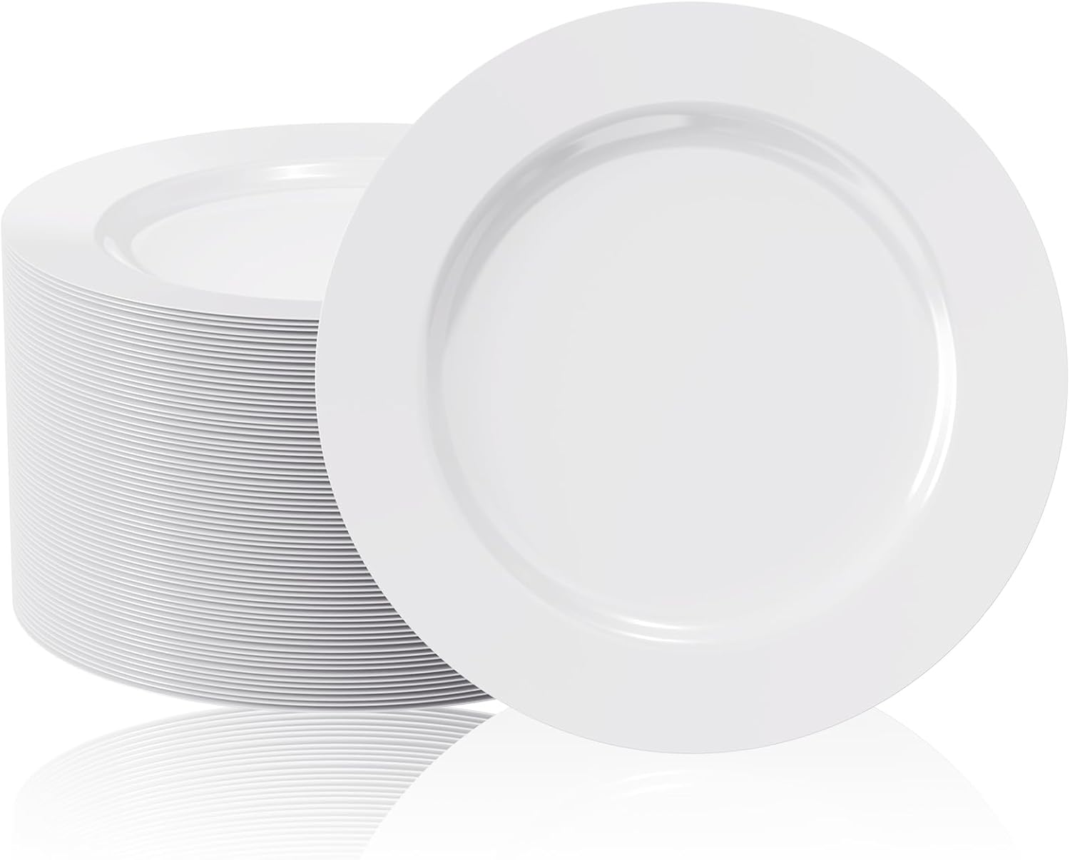 FOCUSLINE 100 Count Heavy Duty White Plastic Plates 10 Inch