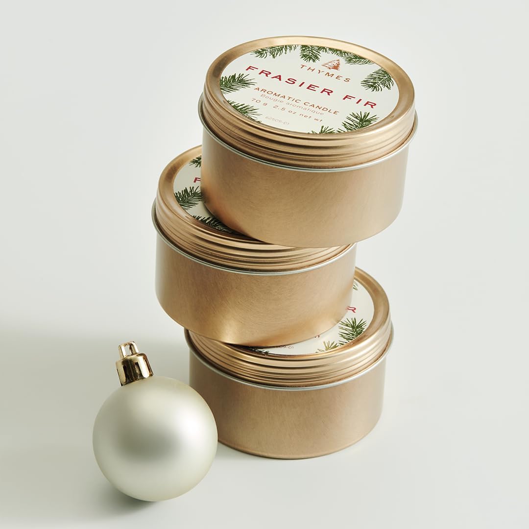 Thymes Travel Tin Holiday Candles - Gold Frasier Fir 25 Oz