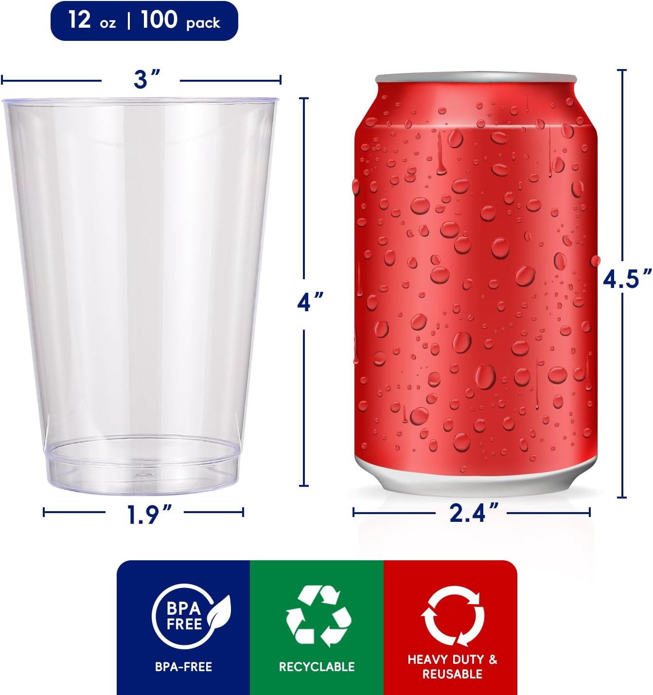 JOLLY CHEF 12 oz Clear Plastic Cups 100 Pack