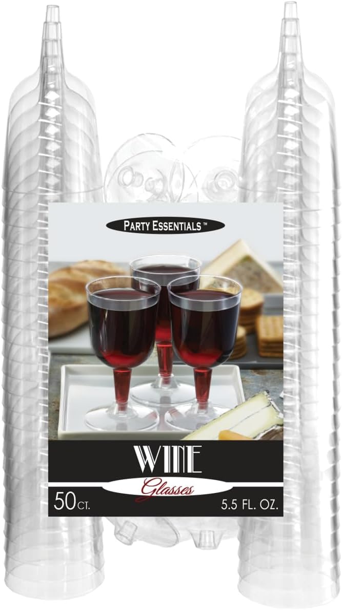 Party Essentials Hard Plastic Wine Glasses 55 Ounce Pack of 50
