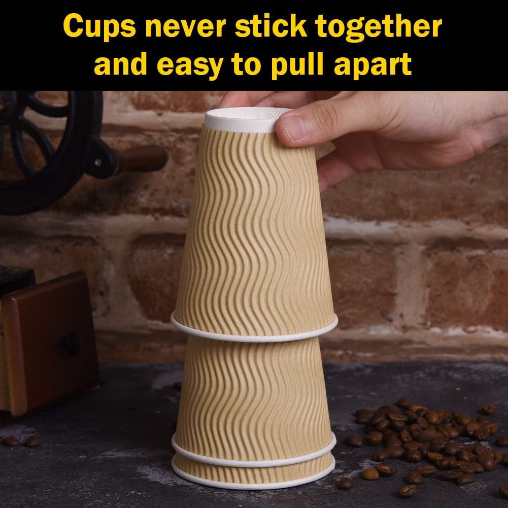 Disposable Paper Coffee Cups with Lids 100 Pack 12 Oz