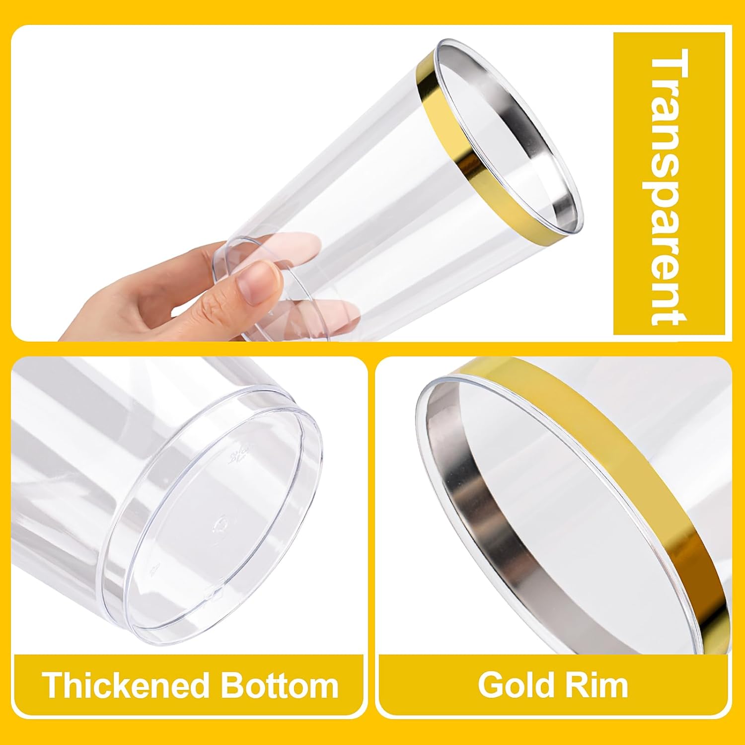 12oz Gold Plastic Cups 100 Pack Party Cocktail Glasses