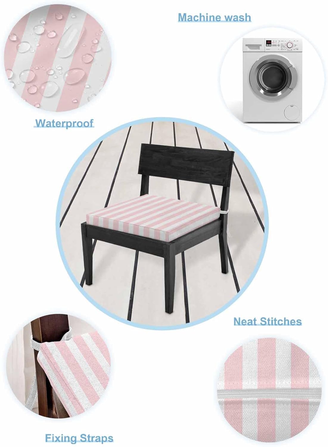 Pink Striped Outdoor Cushion Covers Set of 2 - Waterproof Slipcover