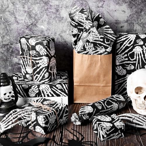 100 Sheets Halloween Tissue Paper 20x14 Inches Skeleton Design