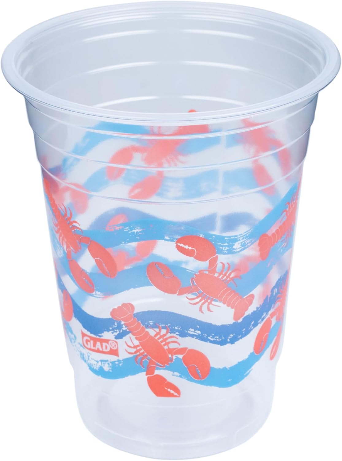 Glad Everyday Clear Plastic Cups with Lobster Waves Design 16 Oz 20 Count