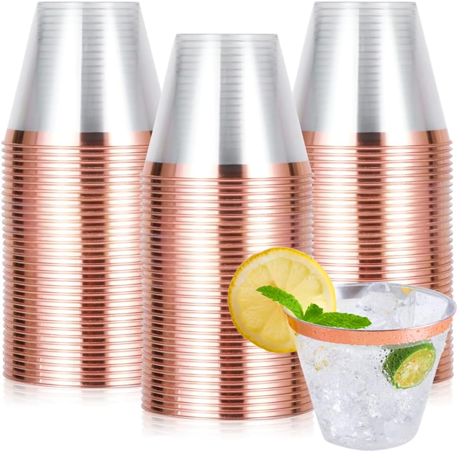 JOLLY CHEF 100 Pack Rose Gold Plastic Cups