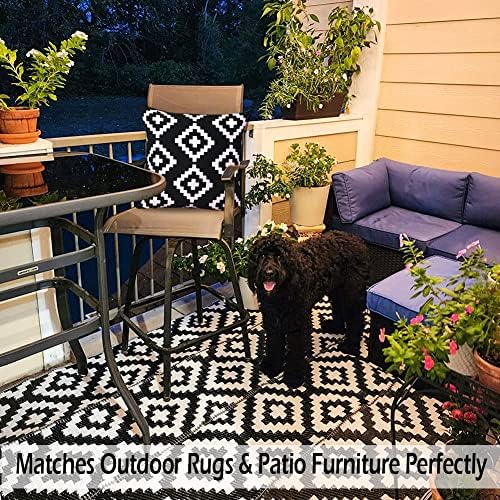 CARRIE HOME Black and White Waterproof Outdoor Pillows 18x18 Set of 2