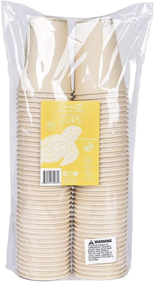 100 Compostable Bamboo Coffee Cups 80 Pack