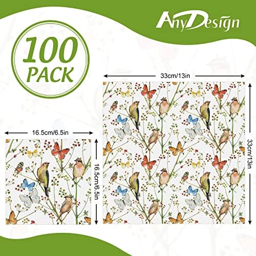 AnyDesign 100 Pack Watercolor Butterfly Napkins