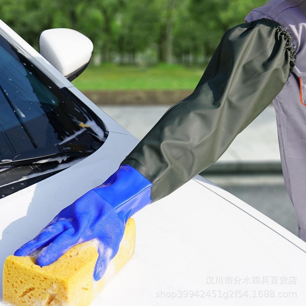 Qilerongrong Long Arm Waterproof Rubber Gloves for Household and Outdoor Use