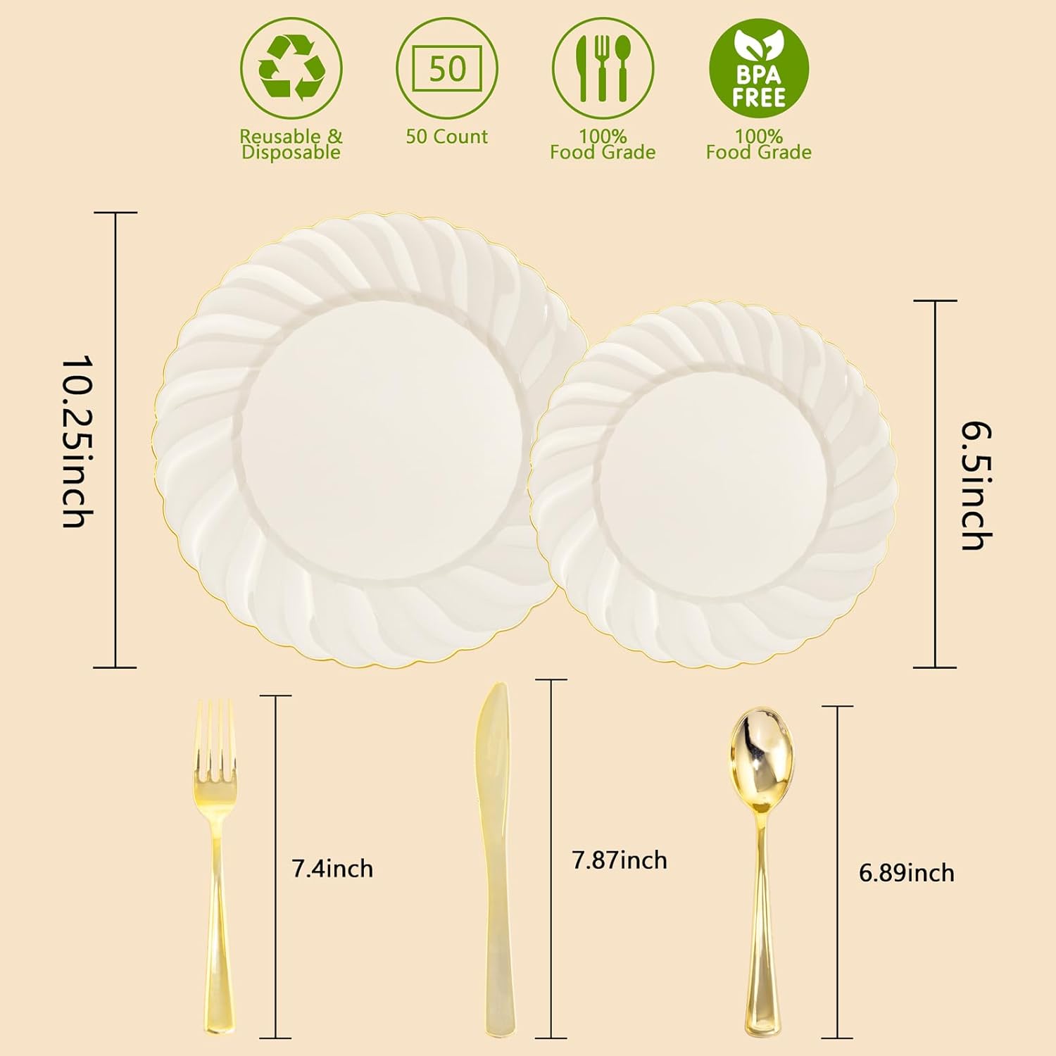 YOUBET 125PCS Scalloped Plastic Plates Set