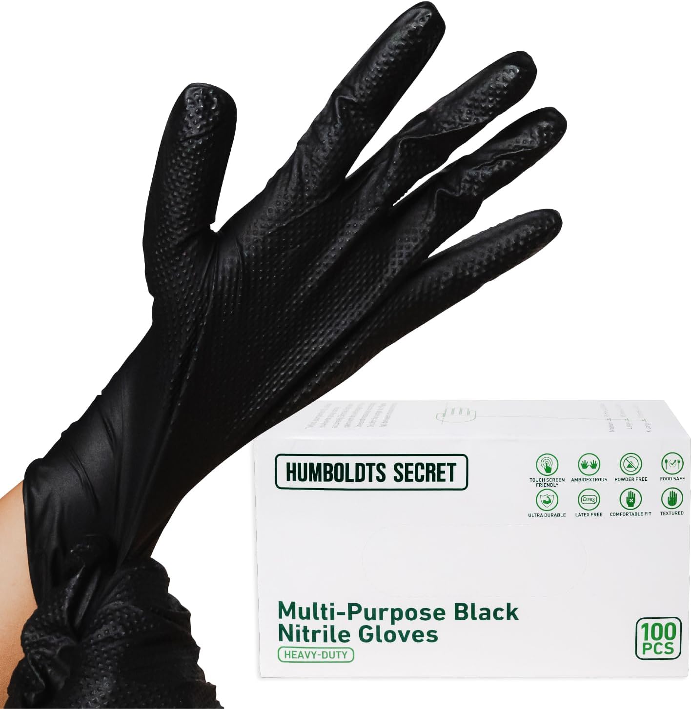 Humboldts Secret Black Nitrile Gloves Disposable Latex Free Powder Free
