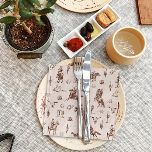 Western Cowboy Brown Paper Napkins 50Pcs Set