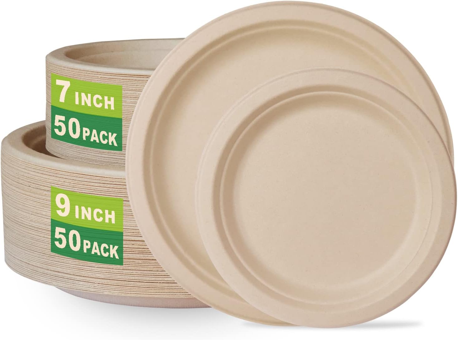GreenWorks 7 and 9 Heavy-Duty Compostable Plates 100 Count