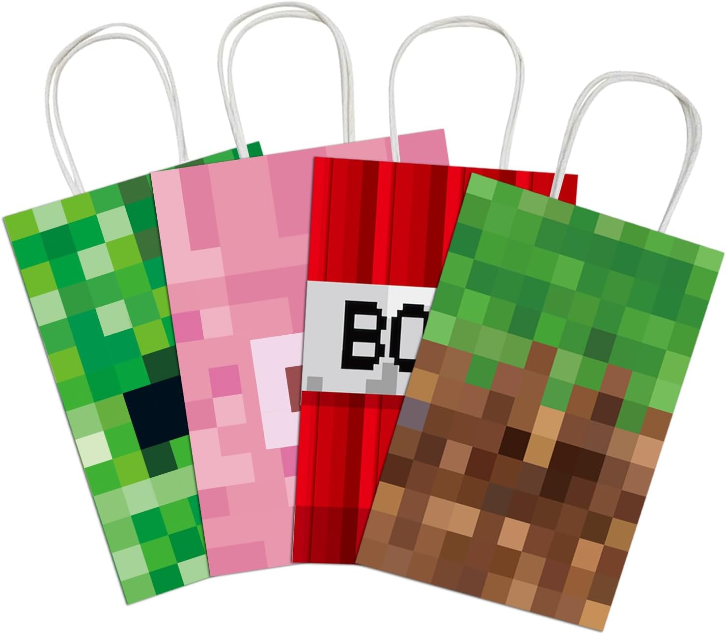 Pixel Party Favors Bags 16pcs - Game Theme Gift Bags with Handles