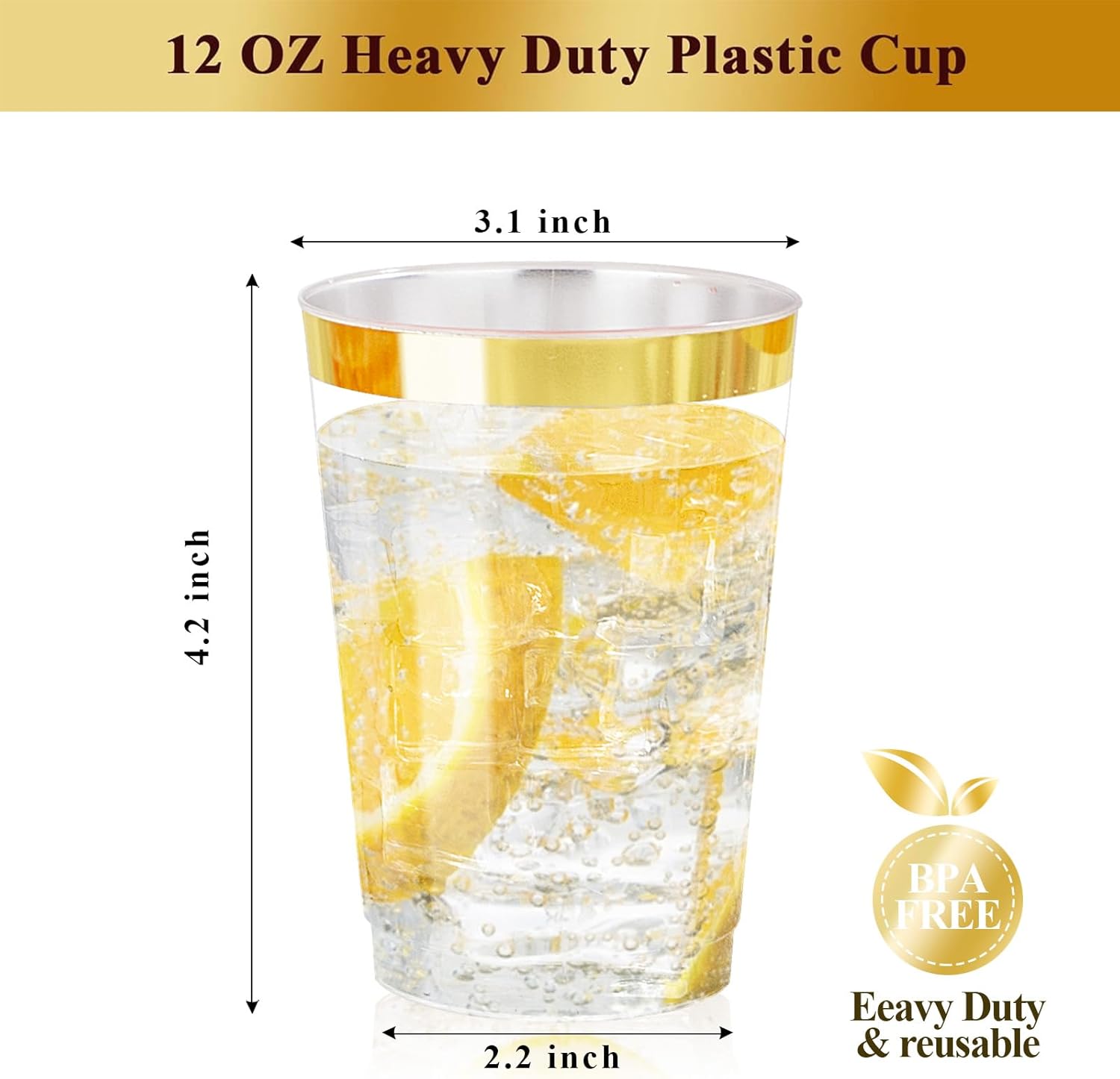 Ciaell 120PCS Gold Rimmed Plastic Cups 12Oz Heavy Duty