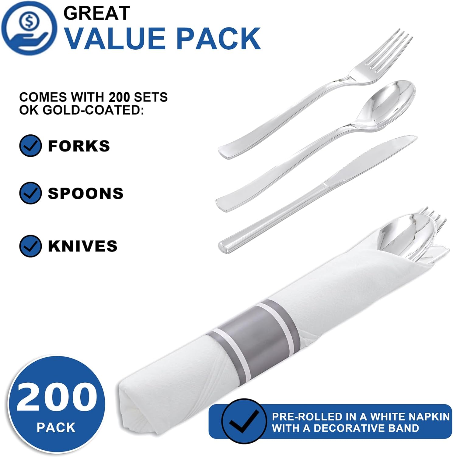 Joyido 200 Guest Pre-Rolled Plastic Cutlery Set with Napkins