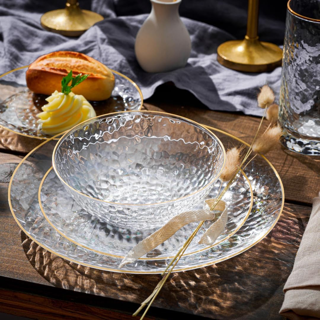 R-kay 100 Pack Clear Plastic Plates with Gold Rim