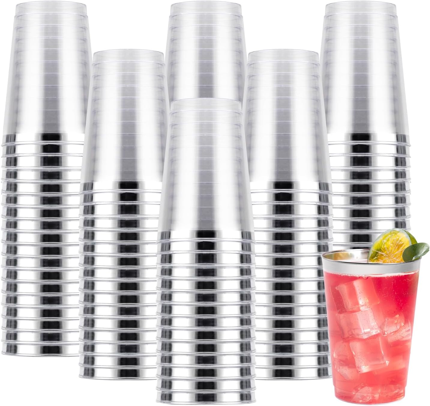 Goodluck 200PCS 12oz Silver Plastic Cups for Parties