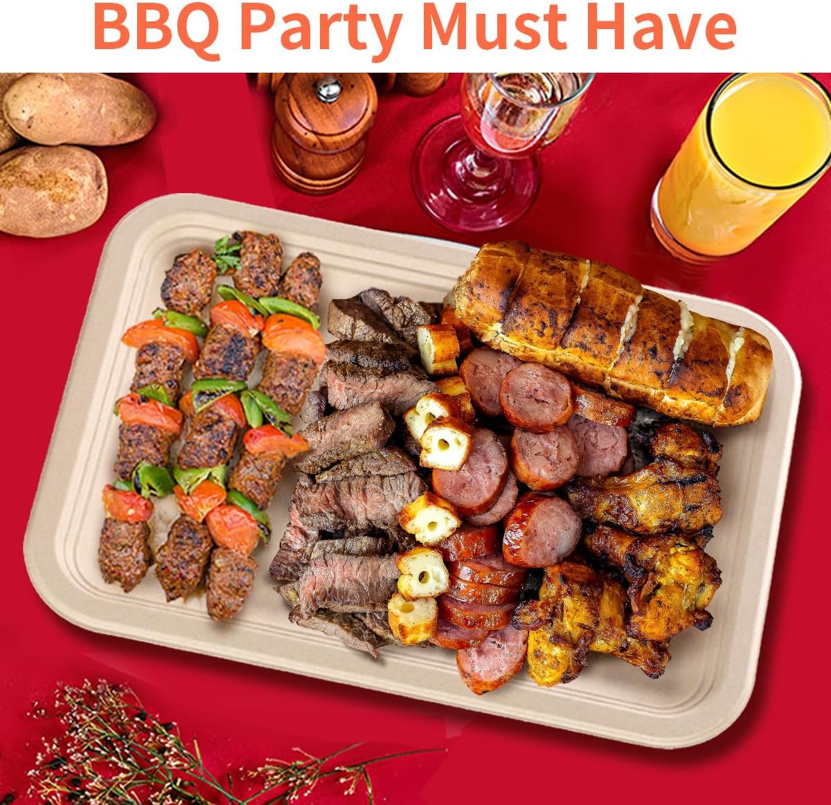 Bloomoon 50 Pack 14 Inch Food Trays Heavy Duty Disposable Plates