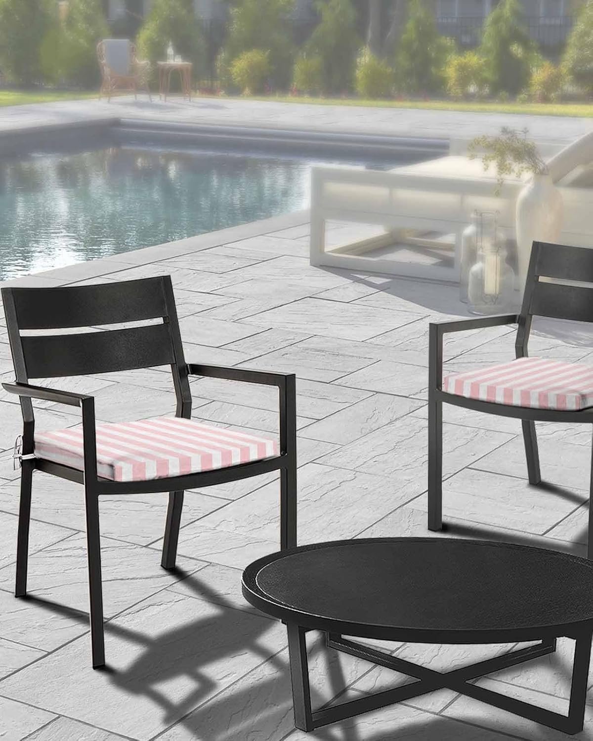 Pink Striped Outdoor Cushion Covers Set of 2 - Waterproof Slipcover