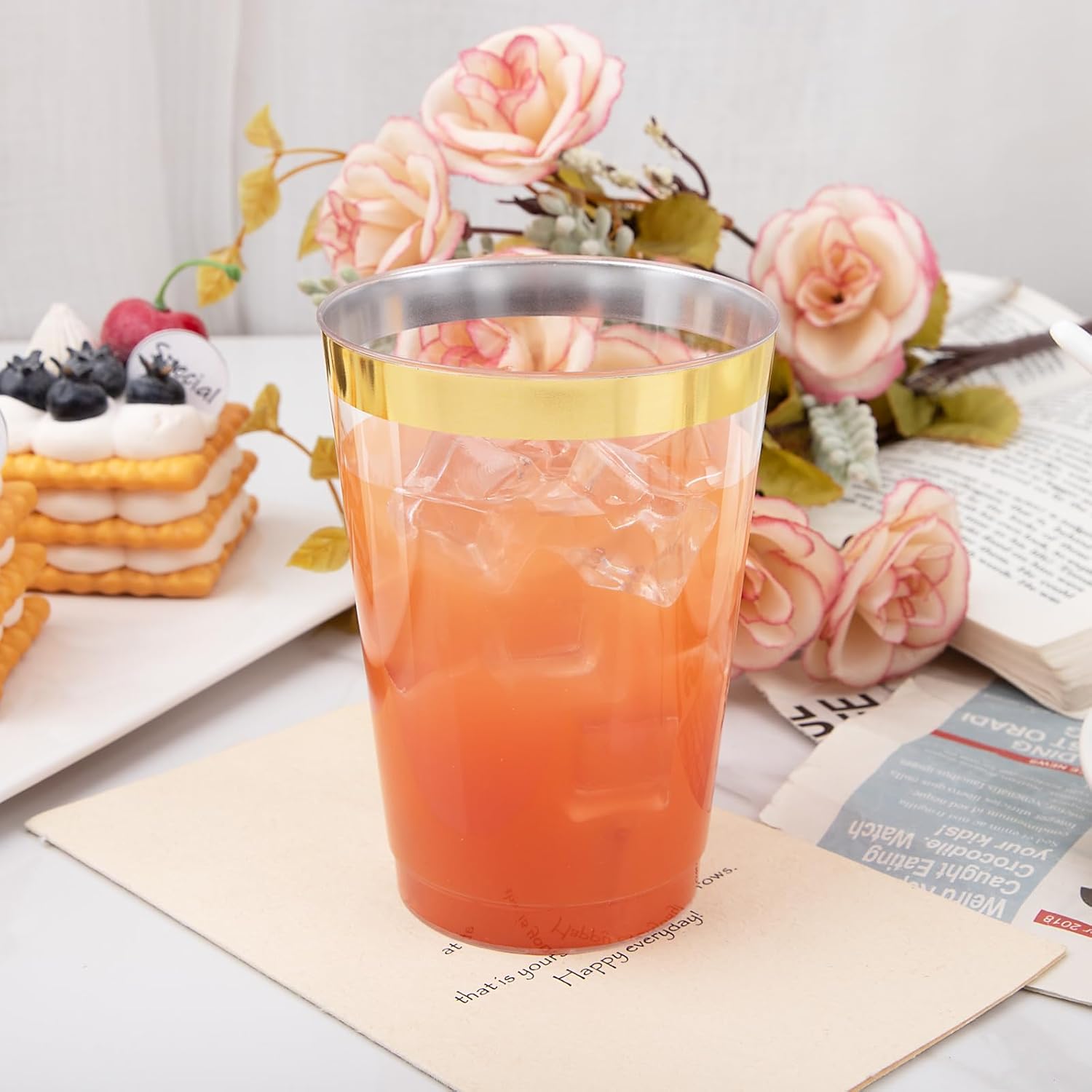 100 Pack 12 Oz Gold Plastic Cups for Parties and Weddings