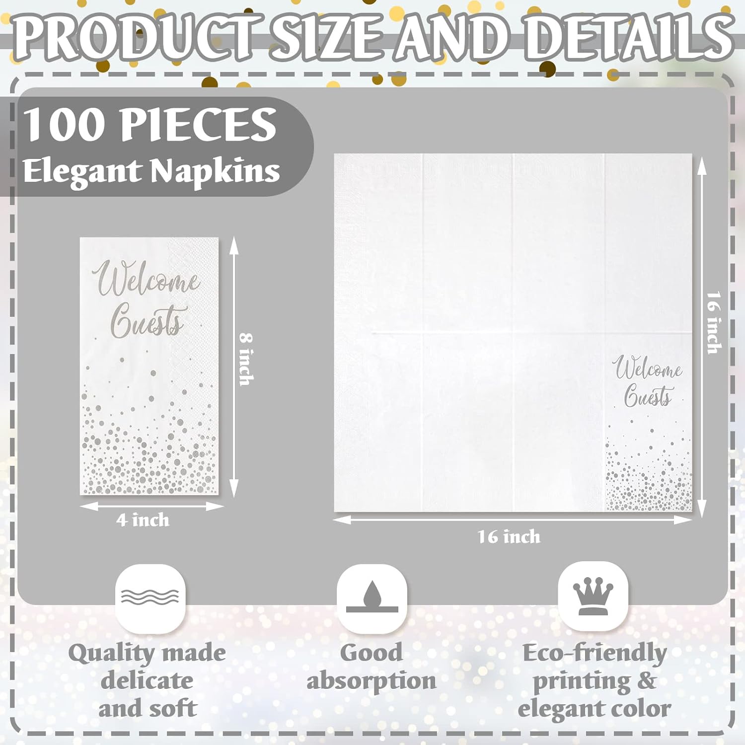 200 Pcs Silver Welcome Guests Napkins for Bathroom and Events