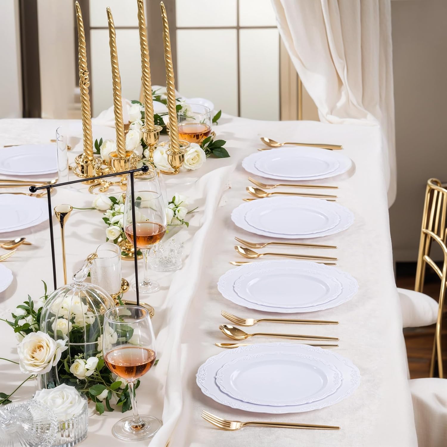U-QE 100 Piece White Disposable Plates - Premium Hard Plastic for Events