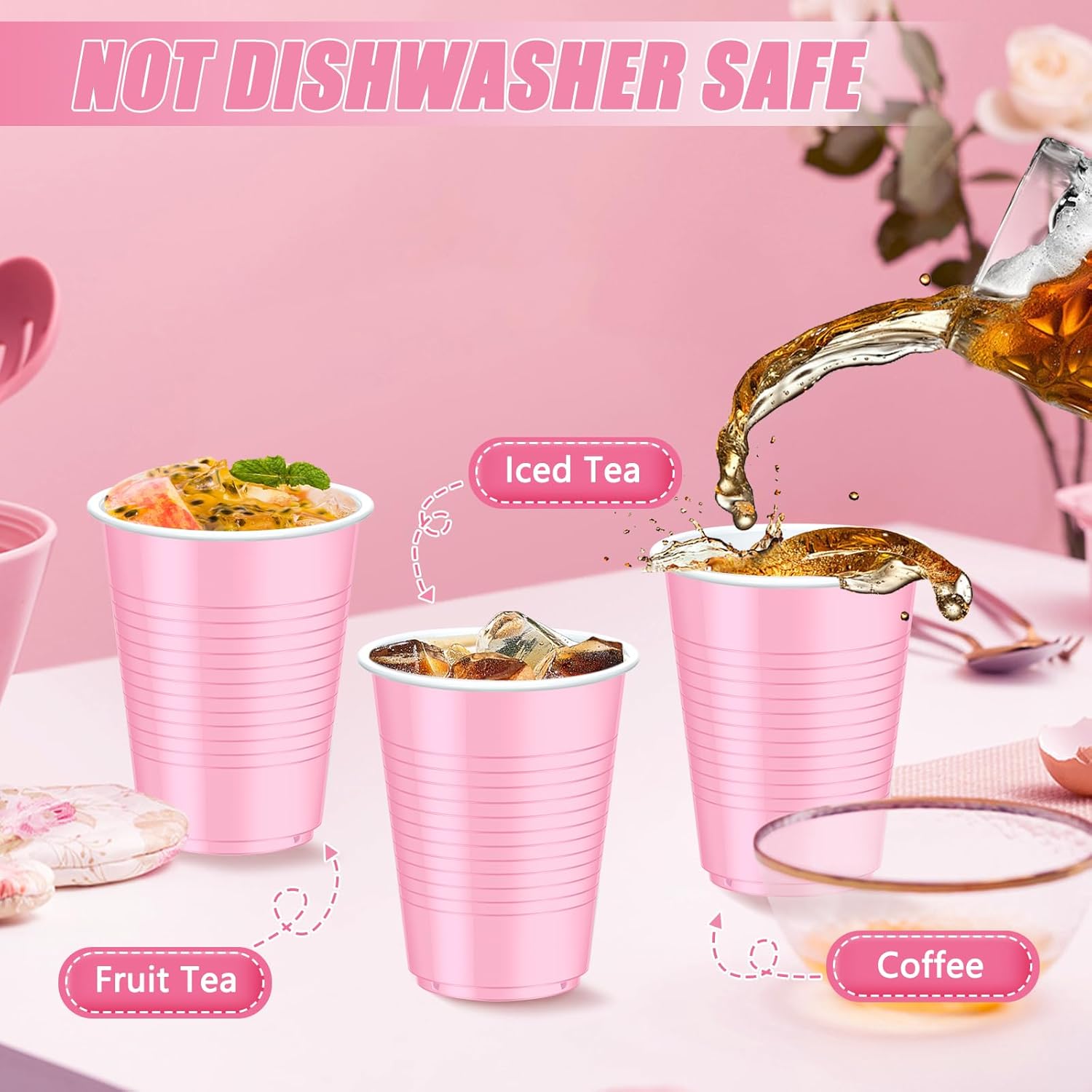 Dualshine 100 Pack Pink Plastic Cups 18 oz