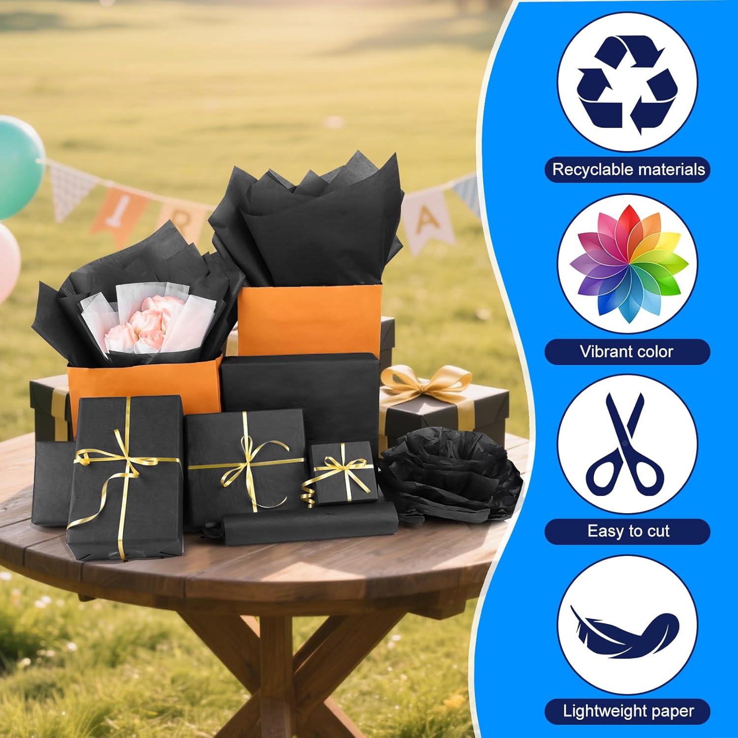 120 Sheets Black Tissue Paper for Gift Wrapping