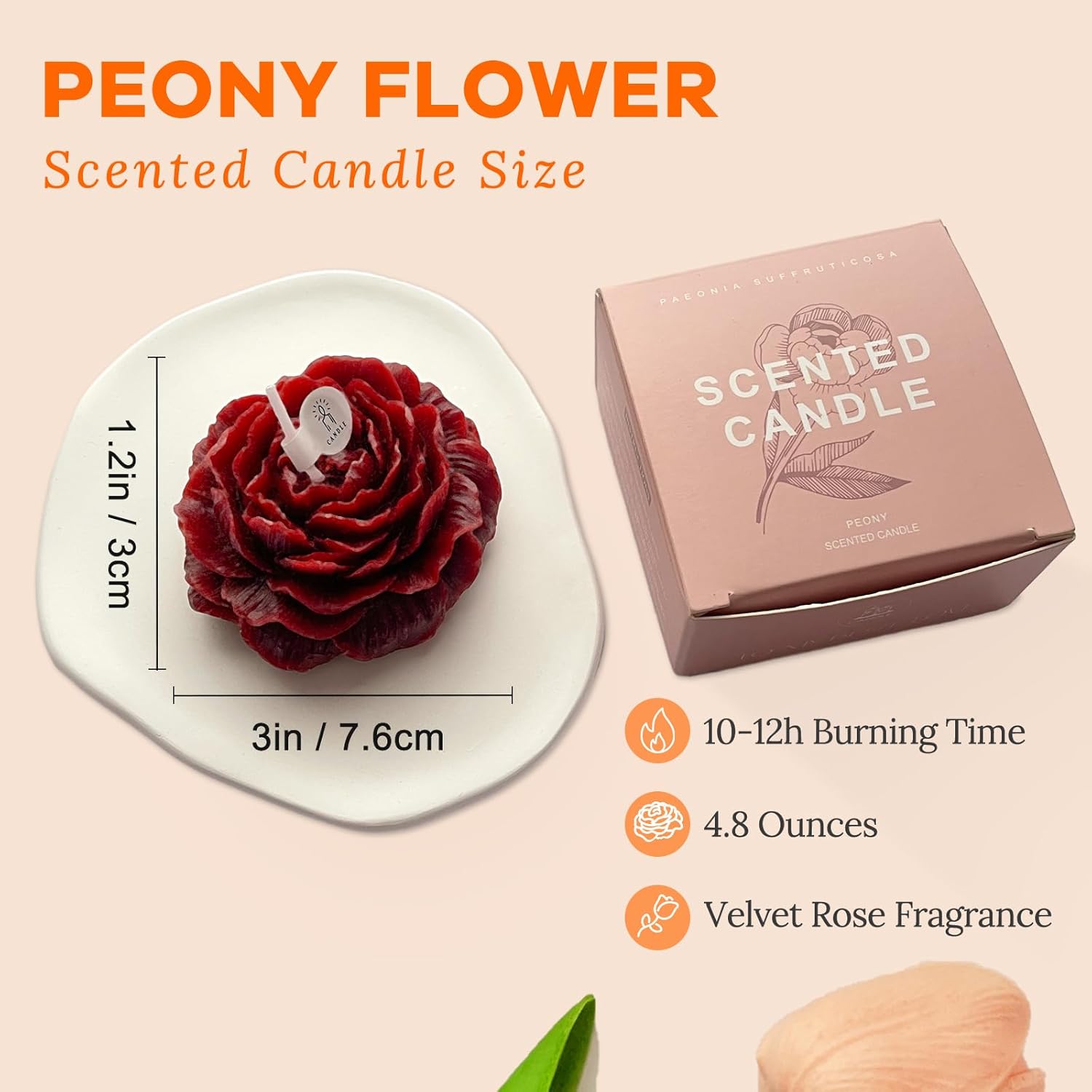 Burgundy Peony Scented Candles for Women Friends Colleagues