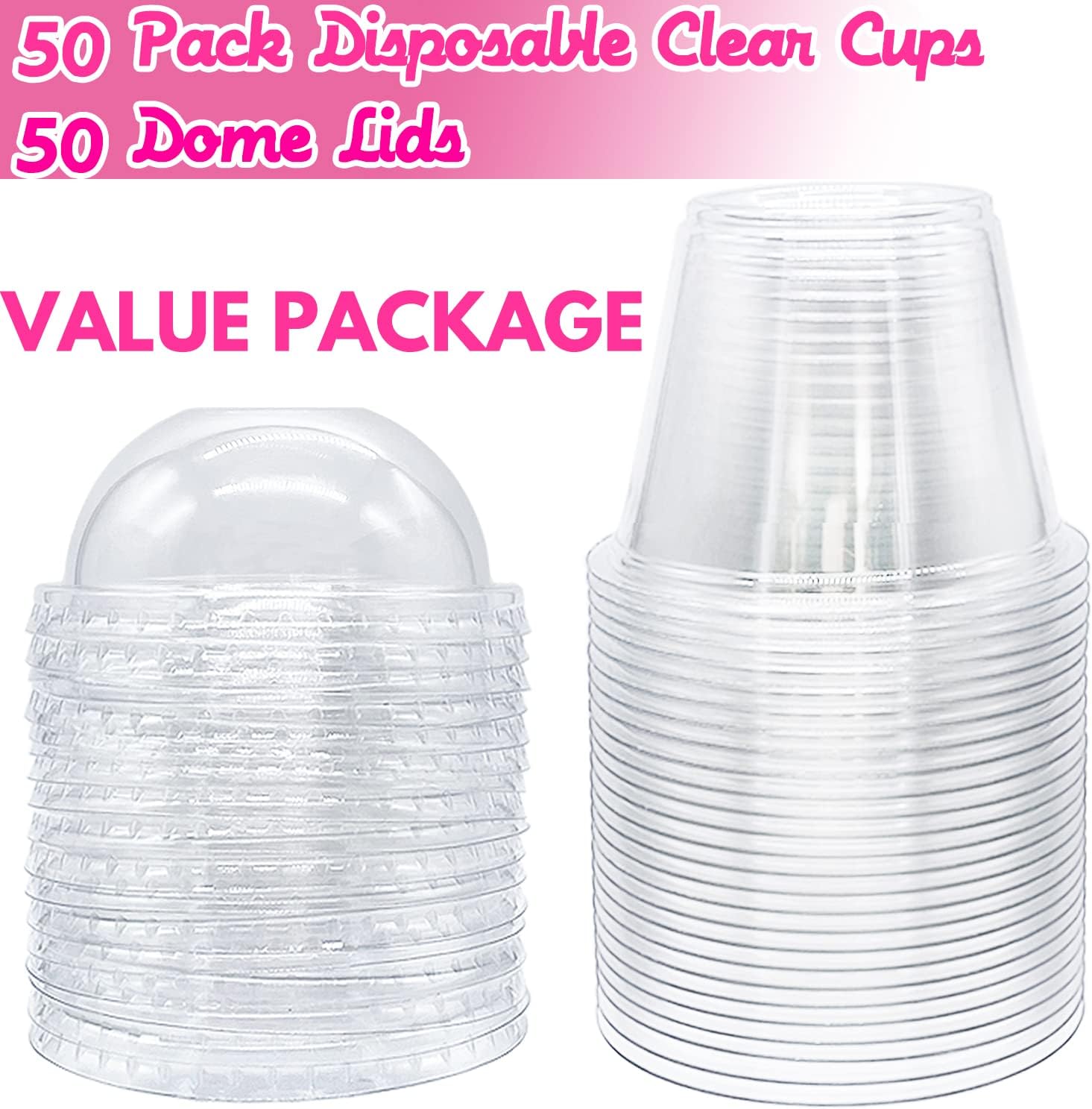 Clear Plastic Cups with Lids 6 oz - 50 Pack Party Dessert Cups