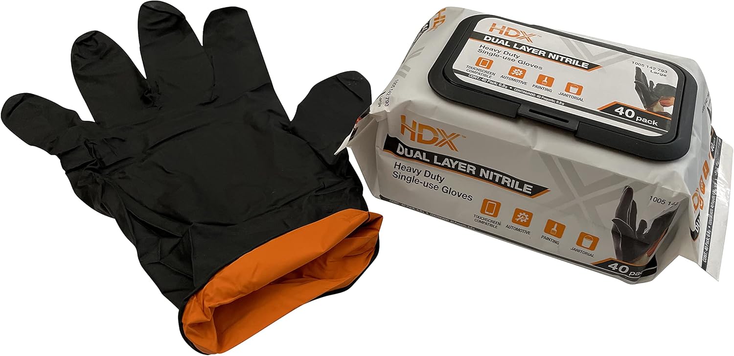 HDX Black Dual Layer 6ml Heavy Duty Nitrile Gloves 40 Pack