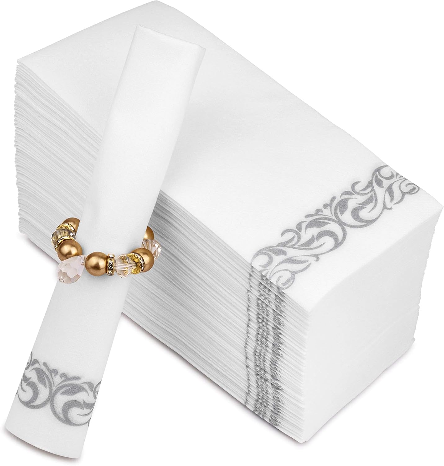 Fete Decorative Hand Towels 100 Silver Flower Napkins