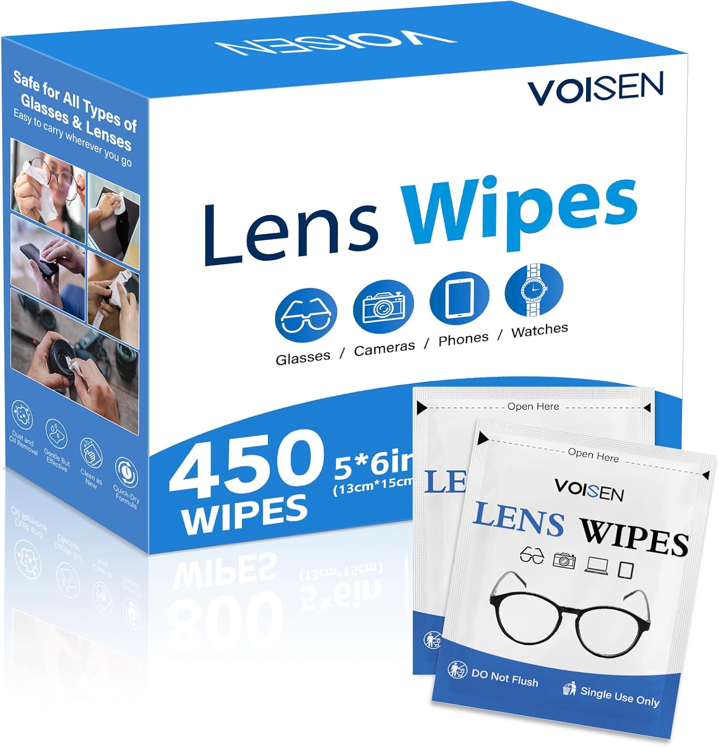 VOISEN Lens Wipes 450 Pack Eye Glasses Cleaner