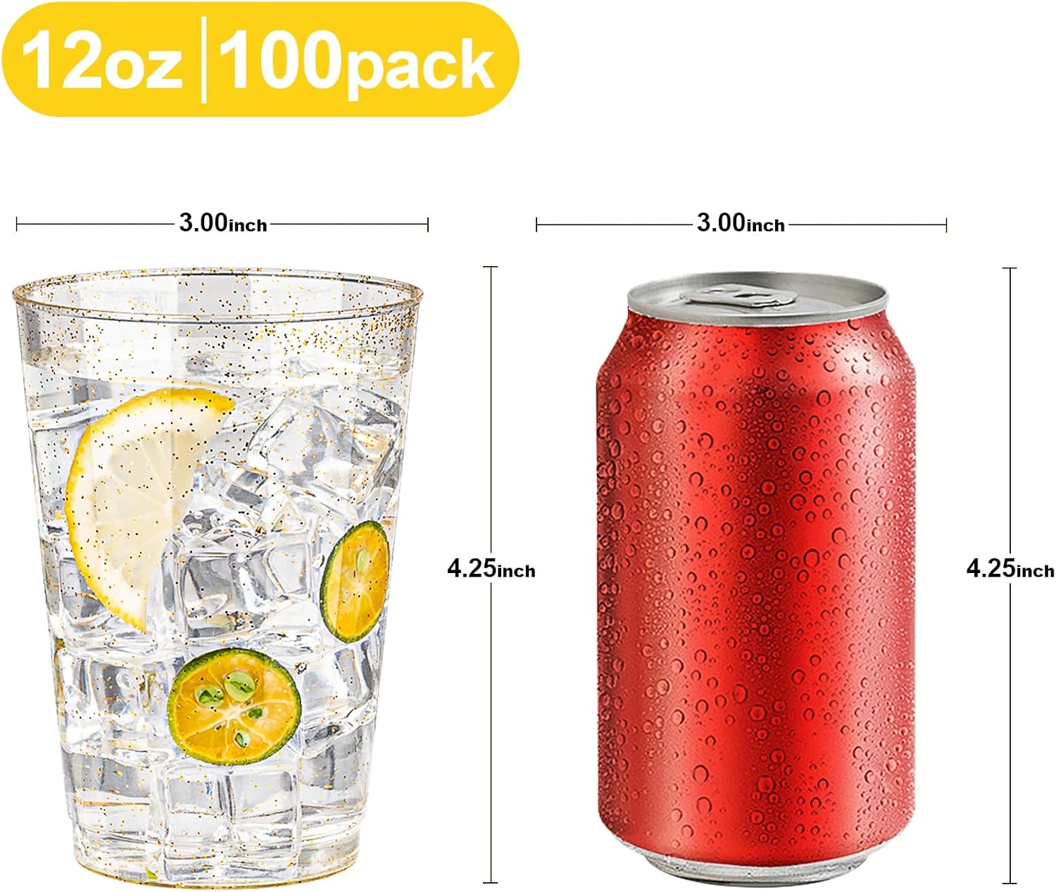 12oz Gold Glitter Disposable Cups 100 Pack