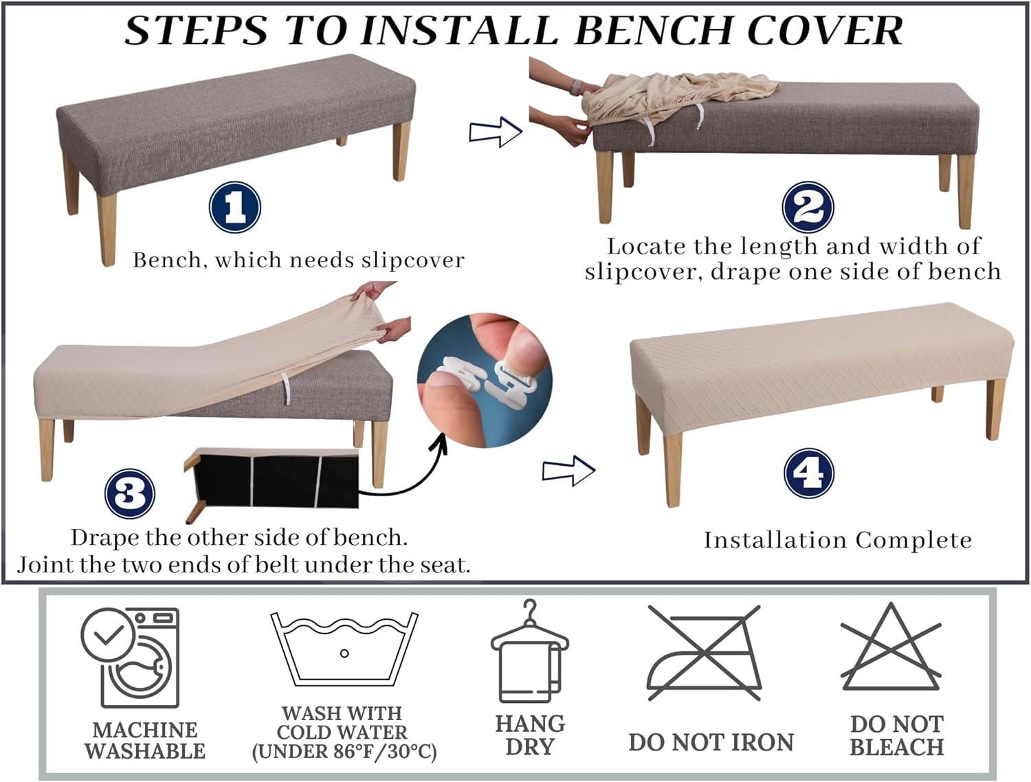 SPRINGRICO Stretch Dining Bench Cover Taupe