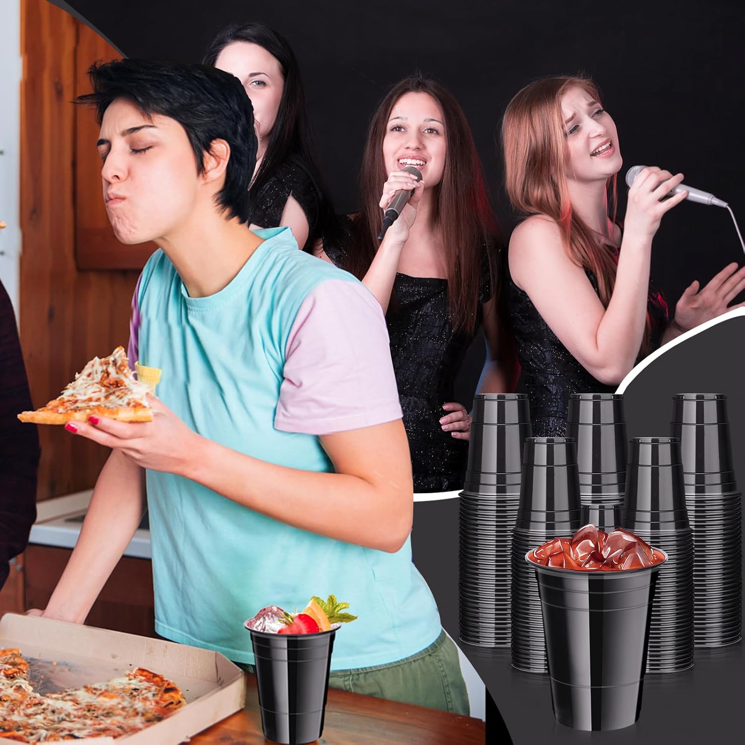 Dualshine 100 Pack Black 16 oz Plastic Cups for Parties