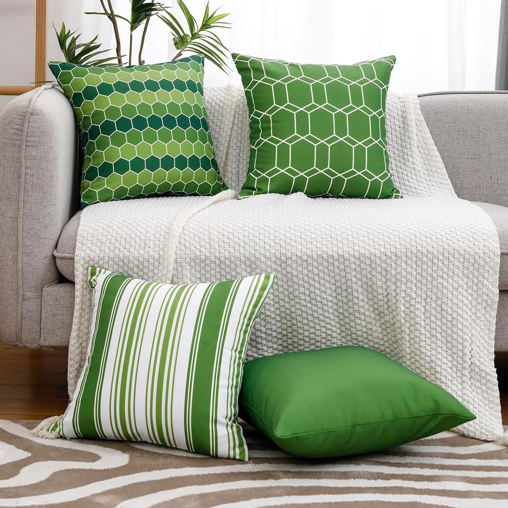 CARRIE HOME Waterproof 18x18 Green Pillow Covers Set of 4