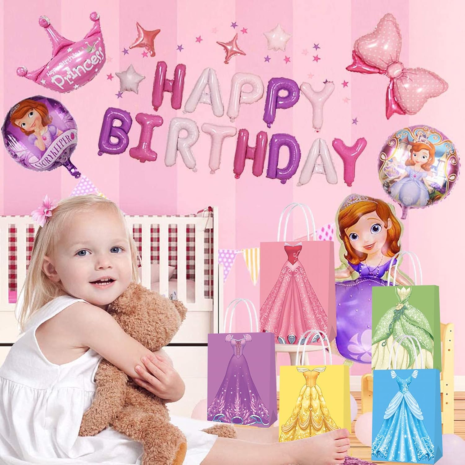 16 Packs Princess Party Gift Bags for Kids and Adults
